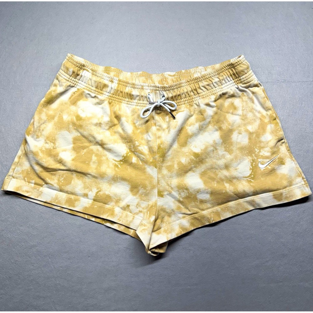 Nike XL Tie-Dye Athletic Shorts Beige/White Cotton Jersey Drawstring Logo